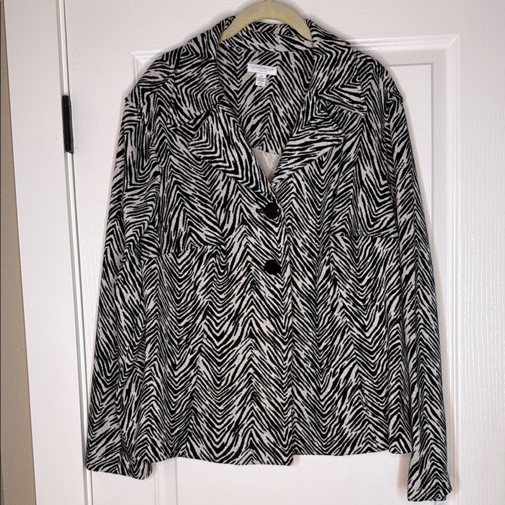 Charter Club Black and White Blazer with Bold Pattern